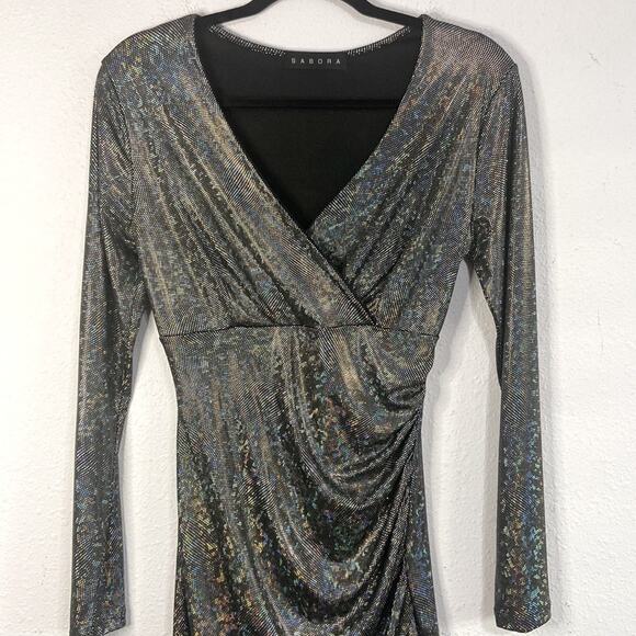 Sabora Women Metallic Asymmetrical Cocktail Dress Size M - Picture 2 of 5